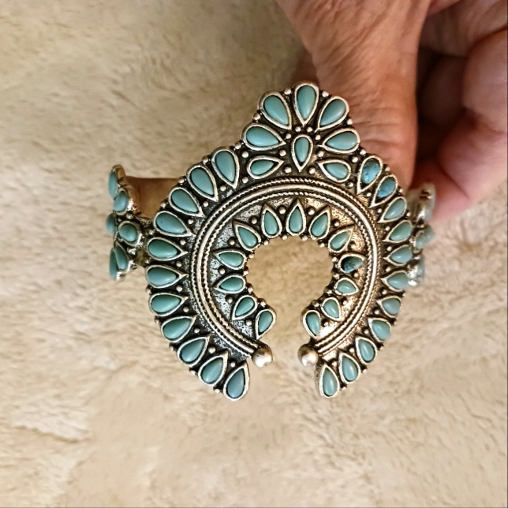 Silver and turquoise cuff bracelet